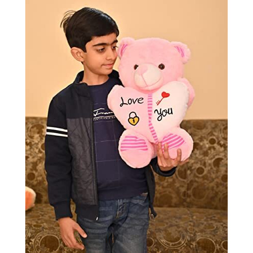 Besties Stuffed Heart Teddy Bear | Perfect Valentine Gift For Couple | Gift For Girlfriend, Wife For Someone Special. (Dil Teddy Bear Pink)