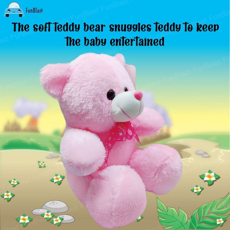 Funblast Teddy Bear Plush Soft Toy - Teddy Bear For Kids - Stuffed Toys For Kids, Soft Fluffy Teddy Bear, Return Gifts For Kids, Plush Toys, Stuffed Toy For Kids (23 Cm) (Pink)