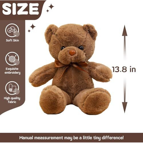 Vyusit Brown Teddy Bear Stuffed Animals, 13 Soft Cuddly Stuffed Teddy Bear Plush Cute Plush Toys For Birthday New Year ValentineS Day Wedding Party