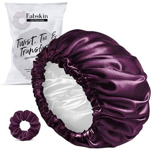 Fabskin Luxury Satin Silk Hair Bonnet Cap For Sleeping With Satin Scrunchie | For Women & Girls | For Curly & All Hair Types - Wine