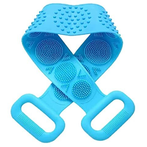 Wazdorf Silicone Body Back Scrubber, Double Side Bathing Brush For Skin Deep Cleaning Massage, Dead Skin Removal Exfoliating Belt For Shower, Body Brush For Bathing (Medium)