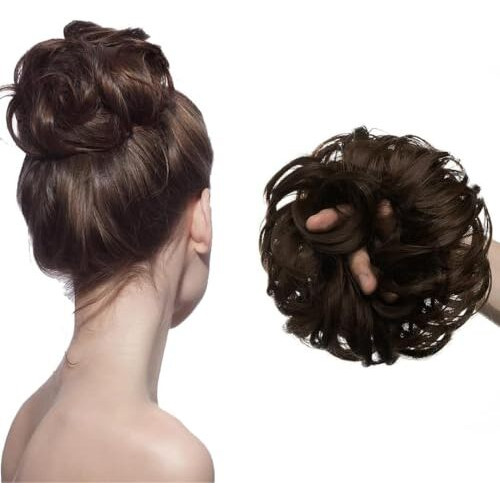Temperia Hair Accessories For Women Stylish - Juda Hair Buns - Messy Bun Hair Extension - Artificial Fake Donuts Maker Scrunchies - With Elastic Rubber Band - Natural Brown - 1 Pc - (25Gr)