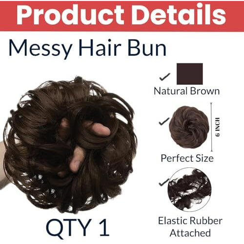 Temperia Hair Accessories For Women Stylish - Juda Hair Buns - Messy Bun Hair Extension - Artificial Fake Donuts Maker Scrunchies - With Elastic Rubber Band - Natural Brown - 1 Pc - (25Gr)