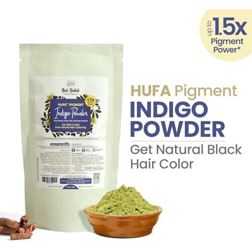Nat Habit Organic Indigo Powder, Natural Hair Color For Black Hair, Hufa, Indigo Leaf Powder For Rich And Fast Post-Henna Coloring, Chemical Free (Pack Of 1 X 85G)
