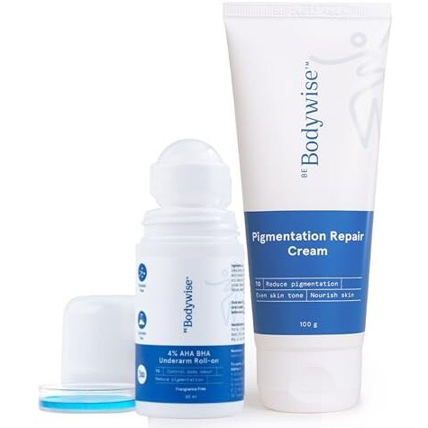 Be Bodywise Pigmentation Repair Kit | 4% Aha Bha Underarm Roll-On (50Ml) & Repair Cream (100G) | For Underarm Odour And Pigmentation | Suitable For Sensitive Skin