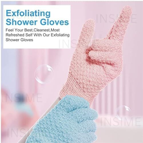 Insime Premium Skin Exfoliating Shower Body Gloves For Bathing (2 Pairs) | Dual Texture Hydro Body Scrub Deep Exfoliate Gloves For Dead Skin | Spa Massage, Body Scrubber, Bathing Hand Gloves For Women & Men