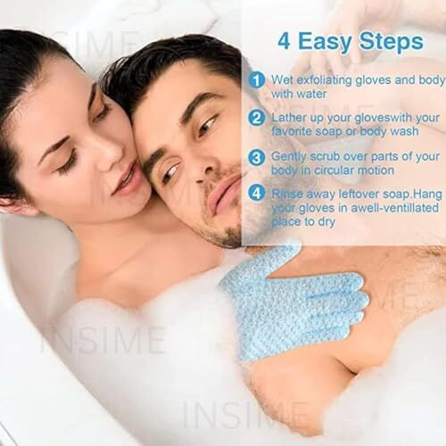 Insime Premium Skin Exfoliating Shower Body Gloves For Bathing (2 Pairs) | Dual Texture Hydro Body Scrub Deep Exfoliate Gloves For Dead Skin | Spa Massage, Body Scrubber, Bathing Hand Gloves For Women & Men