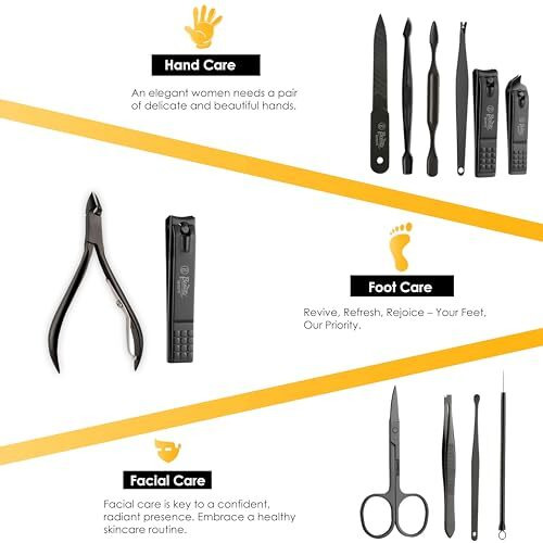Beaut Secrets Essentials Manicure Set Nail Clippers, Stainless Steel Nail Scissors Grooming Kit, Acne Needle, Blackhead Tool Leather Travel Case (Yellow)