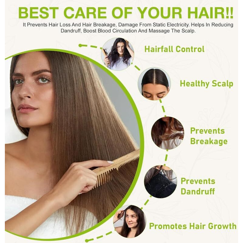 Insime Neem Wooden Comb Set For Women & Men | Wooden Combs Combo Hair Comb Set | Kachi Neem Comb For Women For Hair Growth | Dandruff Remover Comb Neem Wood Kangi For Hair (Pack Of 3)