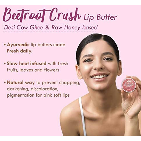 Nat Habit Lip Balm Fresh Beetroot Crush 10Gm Lip Butter With Desi Ghee & Raw Honey For Natural Pink Lips, Nourishment, Dark And Chapped Lips - (Pack Of 1)