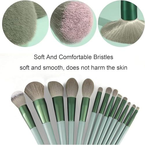 13 Pcs Makeup Brushes Set, Foundation Powder Concealer Eyeshadow Blush Highlighter Eyebrow Brush Make Up Brush Set, Travel Makeup Brushes With Cloth Bag For Beginner And Makeup Artist (Green)