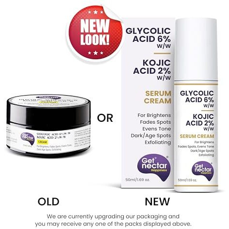6% Glycolic Acid & 2% Kojic Acid Serum Cream Helps Visibly Reduce Pigmentation, Acne Scars, Dark Spots, Age Spots, Blemishes, & Uneven Skin Tone. Promotes A Brighter, Smoother-Looking Complexion 50Ml