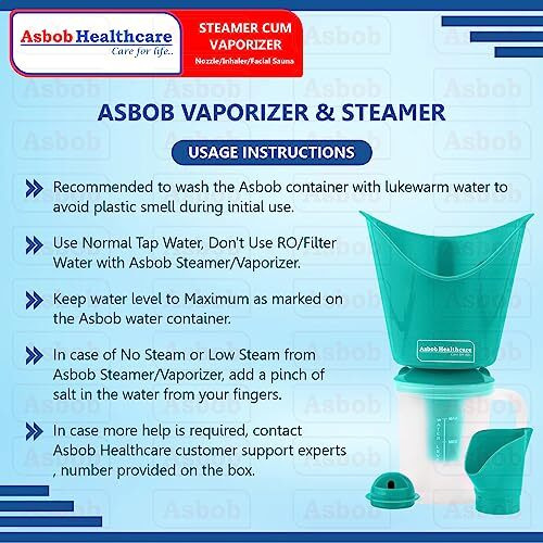 Asbob 3 In 1 Steamer For Cold And Cough, Vaporizer Steamer For Cough,Cold And Facial, Steam Inhaler & Vapourisers For Adults - 1.15 Meter