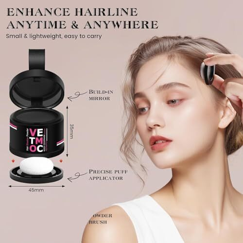 Vetmoc Cover-Up Hair Powder- Black, Helps Cover Grey Roots & Bald Spots Instantly, Highly Pigmented, Fuller And Denser, Long-Lasting & Matte Finish, Super-Fine Powder For Flawless Application, 4Gm