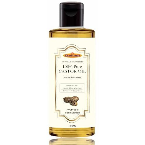 Khadi Pure Castor Oil For Hair Growth - 100% Cold-Pressed, Deep Hydration For Hair, Skin & Nails, Promotes Thicker Hair, Adds Natural Shine, Versatile Beauty Oil 100Ml