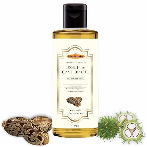 Khadi Pure Castor Oil For Hair Growth - 100% Cold-Pressed, Deep Hydration For Hair, Skin & Nails, Promotes Thicker Hair, Adds Natural Shine, Versatile Beauty Oil 100Ml