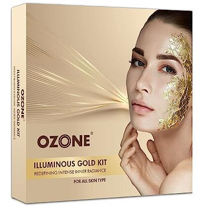 Ozone Illuminous Gold Facial Kit | For All Skin Type | With 6 Easy Step Organic Facial Kit For Natural Golden Glow, Radiant & Luminous Skin | For Men & Women | 60 Gm (Single Use)