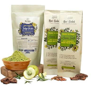 Nat Habit Ready-To-Apply Henna Paste And Organic Indigo Powder Combo  Natural Hair Color Combo For Black Hair, Henna & Indigo Leaf Powder For Rich Dark Brown And Fast Post-Henna Coloring, (Henna Pack Of 2 X 220G, Indigo Pack Of 1 X 85G)