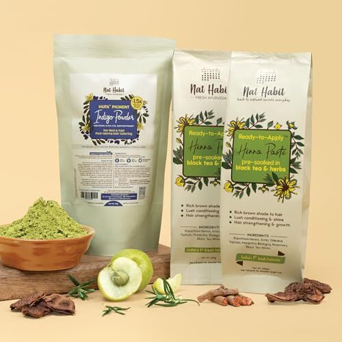 Nat Habit Ready-To-Apply Henna Paste And Organic Indigo Powder Combo  Natural Hair Color Combo For Black Hair, Henna & Indigo Leaf Powder For Rich Dark Brown And Fast Post-Henna Coloring, (Henna Pack Of 2 X 220G, Indigo Pack Of 1 X 85G)