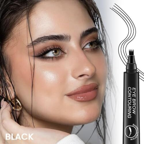 Zeyfleeb 4 Point Eyebrow Pencil Black,Waterproof Microblading Eyebrow Pencil With A Micro-Fork Tip Applicator Creates || Black Fine Sketch Liquid Eye Brow Tattoo Tint Pen