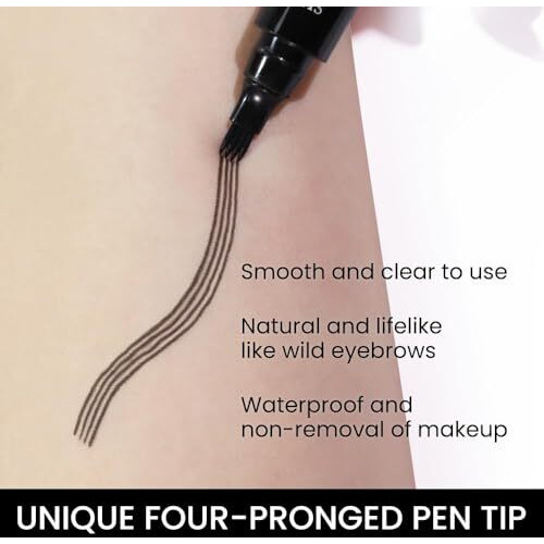 Zeyfleeb 4 Point Eyebrow Pencil Black,Waterproof Microblading Eyebrow Pencil With A Micro-Fork Tip Applicator Creates || Black Fine Sketch Liquid Eye Brow Tattoo Tint Pen