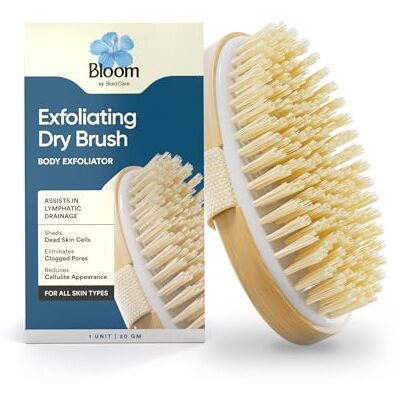Bloom Exfoliating Oval Dry Bath Brush | For Lymphatic Drainage & Cellulite Appearance | Sheds Dead Skin Cells & Prevents Ingrown Hair | Wooden Bath Brush With Natural Bristles | (1 Unit)