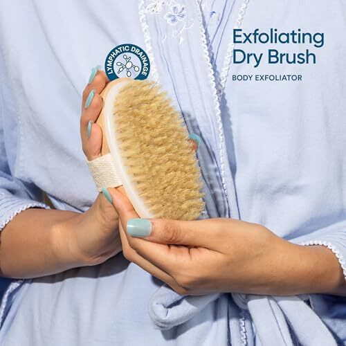 Bloom Exfoliating Oval Dry Bath Brush | For Lymphatic Drainage & Cellulite Appearance | Sheds Dead Skin Cells & Prevents Ingrown Hair | Wooden Bath Brush With Natural Bristles | (1 Unit)