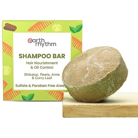 Earth Rhythm Shikakai Shampoo Bar | Contains Shikakai, Curry Leaf, Reeta & Amla Extracts | Men & Women | Sulphate & Paraben Free| Natural- (Cardboard) - 80Gm