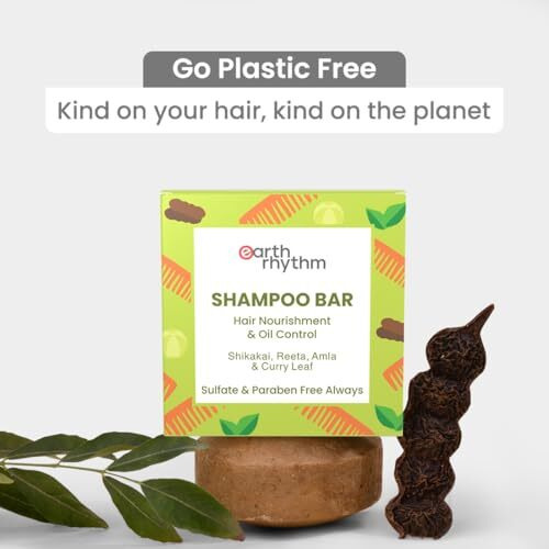 Earth Rhythm Shikakai Shampoo Bar | Contains Shikakai, Curry Leaf, Reeta & Amla Extracts | Men & Women | Sulphate & Paraben Free| Natural- (Cardboard) - 80Gm