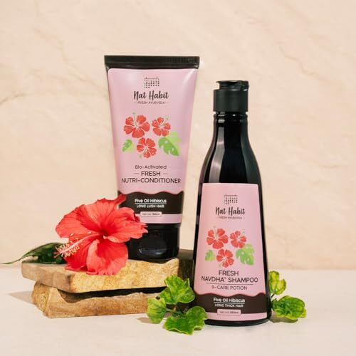Nat Habit Five Oil Hibiscus Shampoo And Conditioner Combo For Women & Men Hair Fall Control, 72 Hr Frizz Control