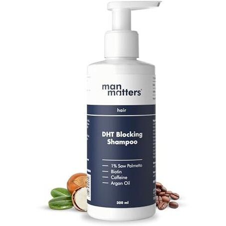 Man Matters Dht Blocking Anti Hair Fall Shampoo, Reduces Hair Fall, Strengthen Hair, With Power Of Caffeine, Saw Palmetto, Argan Oil, & Biotin | 300Ml