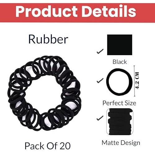 Temperia (20 Pcs) Hair Band For Women & Girls - Premium Rubber Band - Elastic Ponytail Hairband Ties Accessories - Black (Dn01)