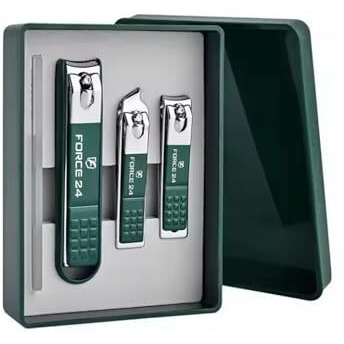 Force24 - Nail Cutter Set, Ultra Sharp Sturdy Fingernail Toenail Clipper Nail Clipper With Glass File 4 Pcs Set For Men Women Adult Nail Cutter Set For Thick Toenails & Nails (Green Set Of 4 With Box)