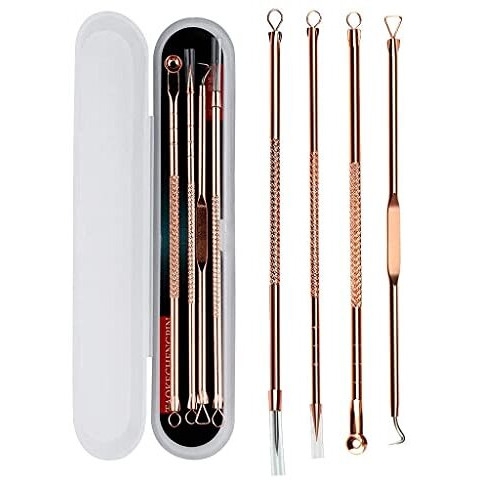 Macplus 4Pcs Blackhead Pimple Golden Remover Tools For Professional Tweezers Kit For Remove Acne Comedone Extractor, Black Heads Removing On Face Removal