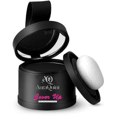 Auraquint Cover-Up Hair Powder- Black, Helps Cover Grey Roots & Bald Spots Instantly, Highly Pigmented, Fuller And Denser, Long-Lasting & Matte Finish, Super-Fine Powder For Flawless Application, 4Gm