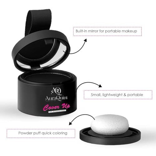 Auraquint Cover-Up Hair Powder- Black, Helps Cover Grey Roots & Bald Spots Instantly, Highly Pigmented, Fuller And Denser, Long-Lasting & Matte Finish, Super-Fine Powder For Flawless Application, 4Gm