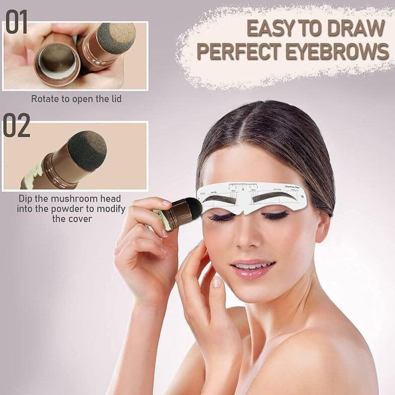 Wazdorf Natural Hairline Powder, Hair Shading Sponge Pen, Hairline Shadow Powder Stick, Quick Hair Root Touch-Up, Paired With 2 Pairs Of Eyebrow Stamp (Dark Brown, 100)