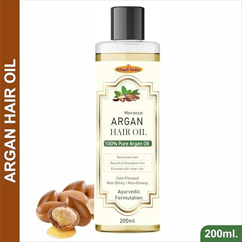 Khadi Herbal 100% Pure & Natural Argan Hair Oil, With The Goodness Of Olive Oil & Sunflower Oil, For Dry & Frizzy Hairs 200Ml With Khadi India Logo