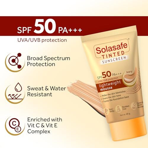 Solasafe Tinted Ivory Sunscreen Spf 50 | Broad Spectrum Protection | Lightweight Formula | Suitable For All Skin Types |