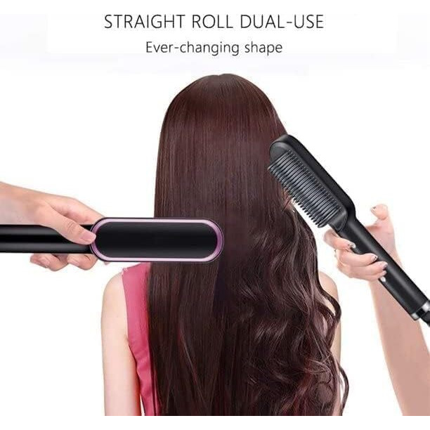Wazdorf Hair Straightener Brush Comb - Fast Hair Straightening Comb Electric Hot Brush Ptc Heating Electric Comb, Hair Straightener Comb For Women & Men, Iron Machine For Women (Green)