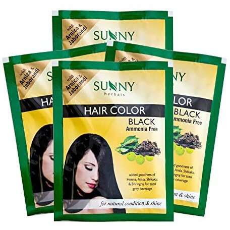 Sunny Herbals Hair Color Black With Unique Blend Of Henna, Amla, Shikakai & Bhringraj Herbs | Penetrates Every Strand And Colors From Root To Tip | Ammonia Free | Unisex Hair Color For All Hair Type, (Pack Of 4)