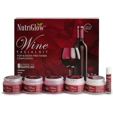 Nutriglow Wine Facial Kit For Women, 5 Steps For Glowing Skin, Restores Skin Nutrients Reduced Pigmentation All Skin Types- 250G+10Ml