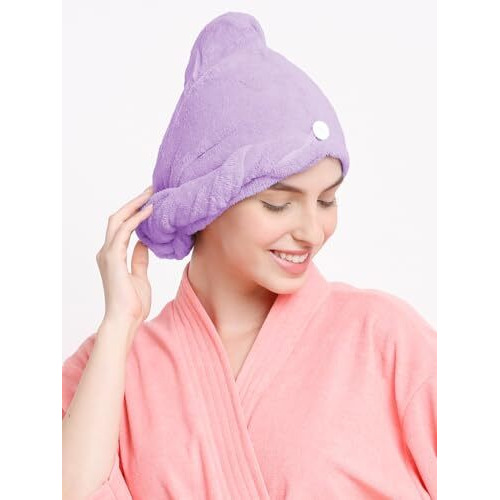 Cortina Microfiber Hair Towel Cap, Soft Absorbent Quick Drying Cap For Curly Thick Hair, Wrap Cap For Women Girls-Pack Of 1,Purple