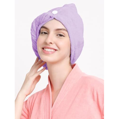 Cortina Microfiber Hair Towel Cap, Soft Absorbent Quick Drying Cap For Curly Thick Hair, Wrap Cap For Women Girls-Pack Of 1,Purple