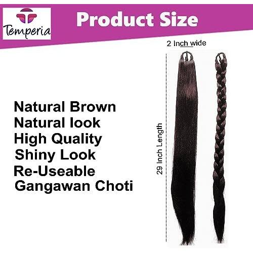 Temperia Artificial Fake Long Extensions Hair For Women & Girls - Savaram Gangawan Cataram Sadaraa Paranda Choti False Nakli Hair Wig - Extra Hair Braid Attachment For Ladies - Natural Brown (1Pcs)