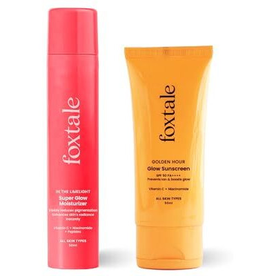Foxtale Golden Glow Duo | Spf 50 Glow Sunscreen & Super Glow Moisturizer | Vitamin C, Niacinamide & Peptides | Brightens, Hydrates, Prevents Tan & Pigmentation | Lightweight, Non-Sticky, No White Cast | All Skin Types | Summer Essentials