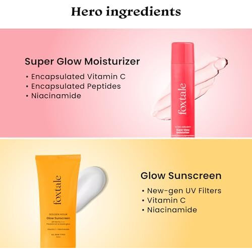 Foxtale Golden Glow Duo | Spf 50 Glow Sunscreen & Super Glow Moisturizer | Vitamin C, Niacinamide & Peptides | Brightens, Hydrates, Prevents Tan & Pigmentation | Lightweight, Non-Sticky, No White Cast | All Skin Types | Summer Essentials