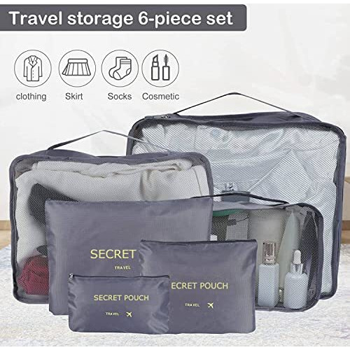 Flyngo 6 Pcs Travel Organizer Pouch Packing Cubes For Clothes, Toiletries, Luggage, Space Savers Bags For Cosmetics/Underwear/Socks/Shoes For Women And Men (Grey)
