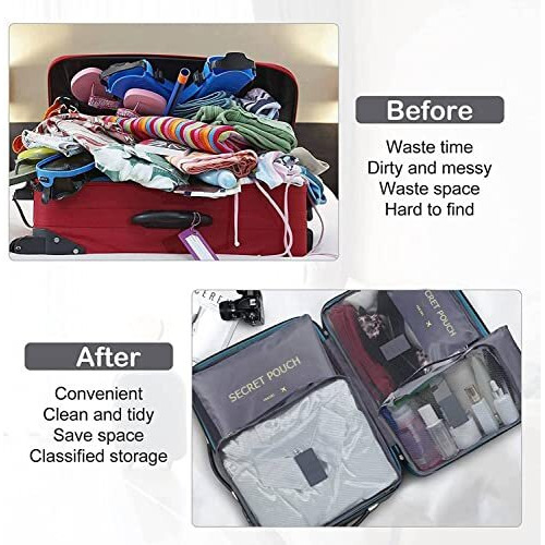 Flyngo 6 Pcs Travel Organizer Pouch Packing Cubes For Clothes, Toiletries, Luggage, Space Savers Bags For Cosmetics/Underwear/Socks/Shoes For Women And Men (Grey)