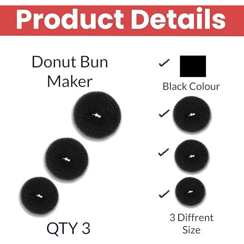 Temperia Hair Donut Bun Maker For Women & Girls - Puff Juda Bun Shaper - Hair Accessories For Women - Pack Of 3 (Small, Medium & Large)